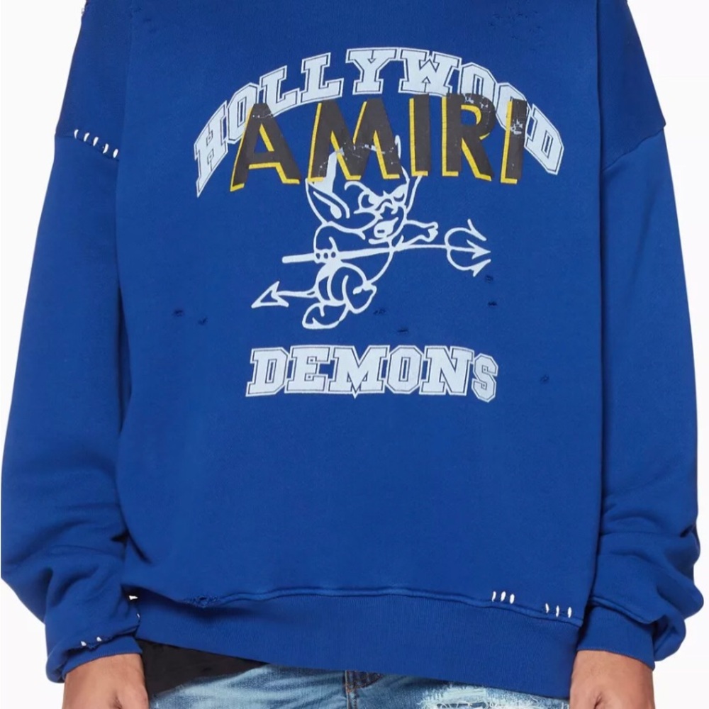 AMIRI Blue Crewneck Sweater with Striking Accents